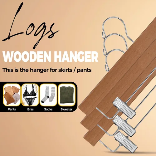 Miniatura 7 de Quality Hangers Perchas de madera para pantalones, paquete de 20 perchas giratorias de tela con gancho – Falda de madera de loto, pantalones, Nogal