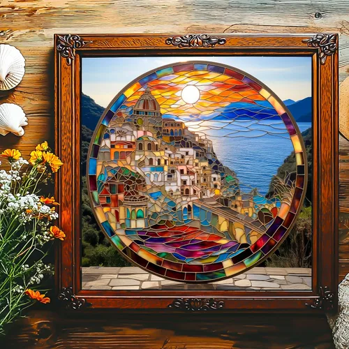 Miniatura 4 de Bgraamiens Rompecabezas de 1000 piezas con diseño de Cinque Terre Coastline Sunset, estilo vitral, vista italiana de la ciudad, perfecto