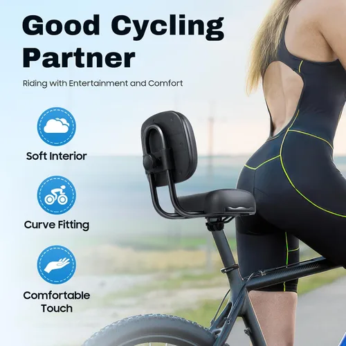 Miniatura 5 de Asiento de bicicleta con respaldo de gran tamaño, cómodo, repuesto de silla de montar de bicicleta, espuma viscoelástica suave, acolchado de piel