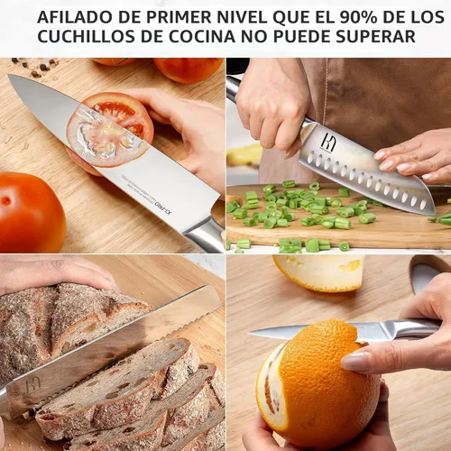 Miniatura 3 de Juego de 14 piezas de cuchillos de cocina KnifeSaga de acero inoxidable de alto carbono japonés de primera calidad con afilador incorporado, juego