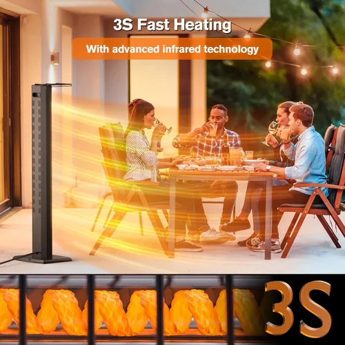 Miniatura 3 de FLOWBREEZE Calentador de patio, calentador portátil para exteriores, 1200 W, calefacción instantánea 3S, calentador infrarrojo con temporizador