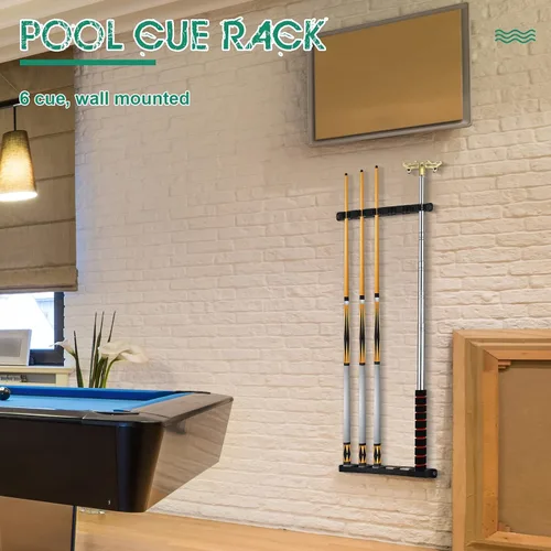Miniatura 2 de Skylety Soporte para palos de billar de 2 piezas para 6 tacos montados en la pared, bolas de billar, accesorios para sala de juegos, bares, clubes