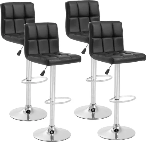 Miniatura 11 de BestOffice Juego de 2 taburetes de bar ajustables de piel sintética, taburetes de mostrador modernos con respaldo y reposapiés, taburetes de bar