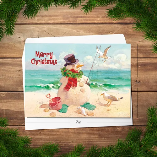 Miniatura 6 de Red Farm Studios Designer Greetings - Tarjetas de Navidad en caja, diseño de hombre de arena de playa con gaviotas