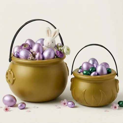Miniatura 33 de PMU Caldero de Pascua de 8 pulgadas, 6 unidades, caldero de plástico verde, decoración de Pascua para decoración del hogar y fiesta