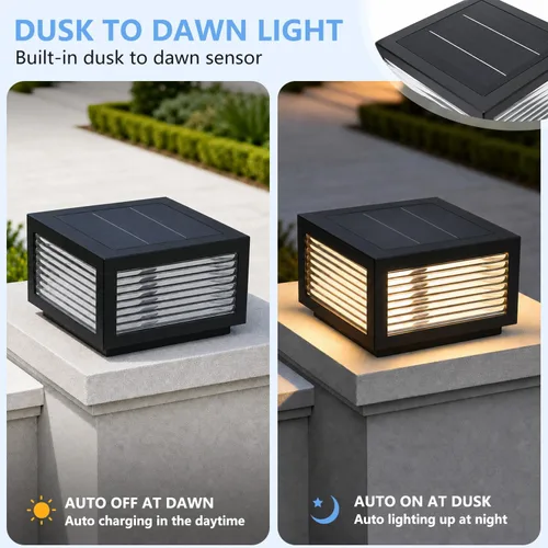 Miniatura 3 de Luz solar para exteriores, 7.9 pulgadas, acero inoxidable IP65, impermeable, lámpara de poste cuadrada, regulable, lámpara de columna de paisaje [M]