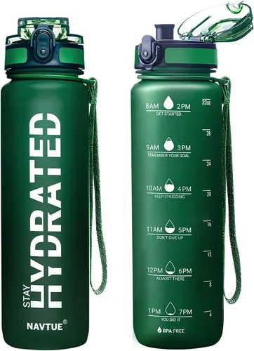 Miniatura 12 de Botella de agua, botellas de agua deportivas de 16 onzas con marcador de tiempo, boca ancha, botella de bebida motivacional y a prueba de fugas