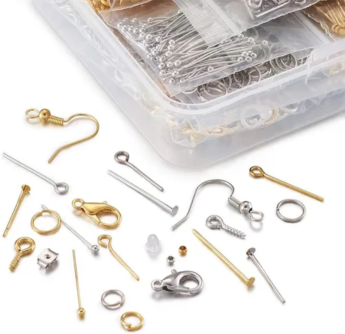Miniatura 2 de Mega Pet 2920 piezas de oro y plata suministros para hacer joyas, kit de gancho para aretes, anillo de salto, tornillo de ojo, pasador de cabeza