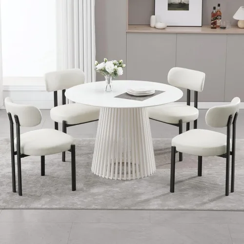 Miniatura 13 de Ya-Home Juego de 2 sillas de comedor modernas, sillas de comedor tapizadas de lino con respaldo curvado, patas de metal negro, sillas laterales