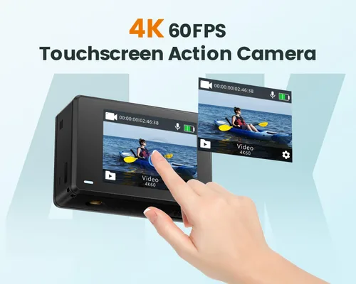 Miniatura 3 de Cámara de acción 4K60FPS con pantalla táctil, cámara subacuática impermeable de 131.2 ft con tarjeta SD de 64 G, cámara de estabilización de 6 ejes
