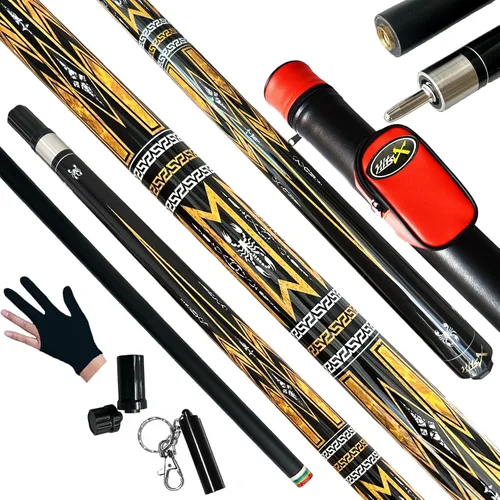 Tai ba cues Juego de 2 tacos de billar con estuche, punta de cuero multicapa de 13 mm, 58 pulgadas, palo de billar profesional de madera de arce