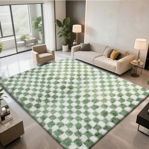 Miniatura 32 de Alfombra peluda para dormitorio, sala de estar, 2 x 6 pies, antideslizante, esponjosa, suave, alfombra lanuda beige y blanca para sala de estar