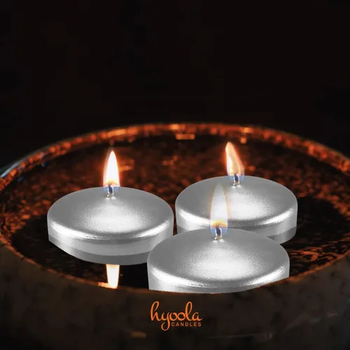 Miniatura 4 de Hyoola Velas flotantes plateadas metálicas de alta calidad de 2 pulgadas, 4 horas de tiempo de combustión, fabricadas en Europa, paquete de 10