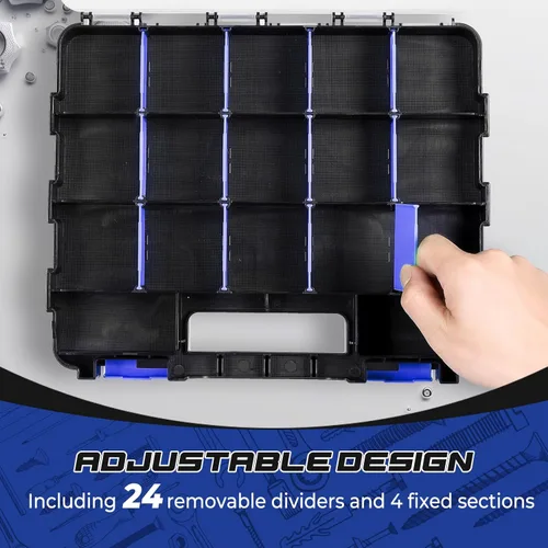 Miniatura 3 de NATGAI Paquete de 2 organizadores de piezas pequeñas, caja de herramientas de doble cara con 34 compartimentos con separadores extraíbles para Azul