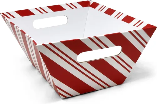 Miniatura 2 de Gift Boutique 6 paquetes de cestas de regalo navideñas con bastones de caramelo rayados 8" x 10" rectangulares con tiras rojas y blancas, cesta