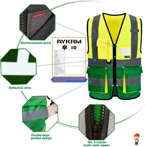 Miniatura 3 de A-SAFETY Chaleco reflectante de seguridad de alta visibilidad con bolsillos y cremallera, chaleco de trabajo Hi Viz para hombres y mujeres