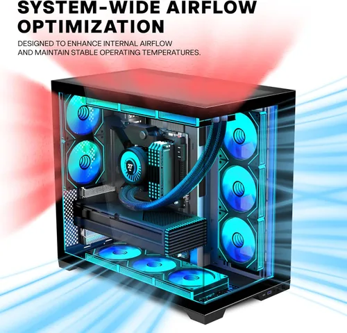 Miniatura 4 de PC CASE 9 PWM ARGB Ventiladores preinstalados, funda de PC para juegos de media torre, carcasa panorámica de vidrio templado para computadora