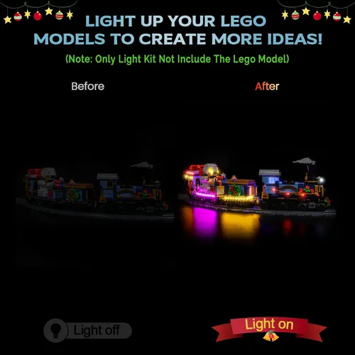 Miniatura 2 de Kit de luces LED mejorado compatible con Lego Holiday Express Train Building Set, decoración de luces compatible con Lego 10361, regalo de Navidad