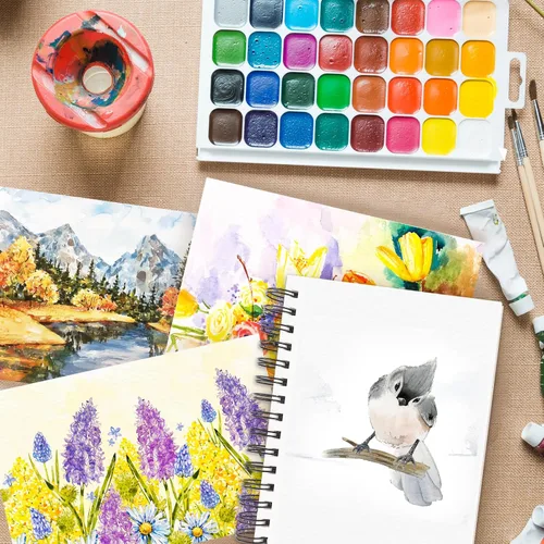 Miniatura 7 de Funto Bloc de Papel para Acuarela 5.5x8.5, Paquete de 3, 90 Hojas, 140 lb/300 g/m², Doble Cara, Prensado en Frío, Encuadernado en Espiral, Papel
