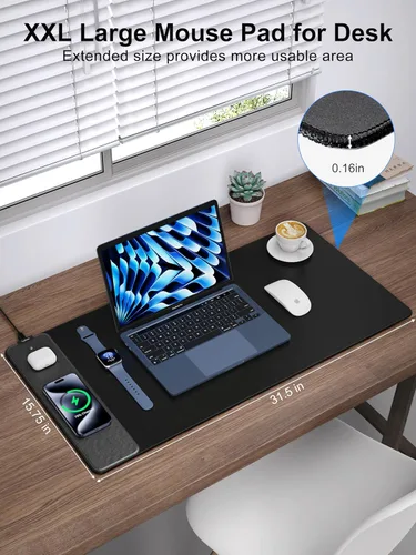 Miniatura 3 de TopMade Alfombrilla de mouse de carga inalámbrica, alfombrilla de mouse impermeable para juegos con superficie ultra suave, base antideslizante