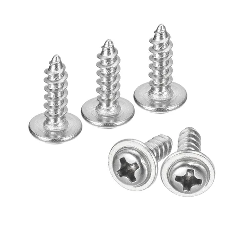 Miniatura 27 de uxcell ST3x6mm Phillips Pan Head Tornillo Autorroscante con Arandela, 100 piezas - Tornillo de madera de acero inoxidable 304 rosca completa (plata)