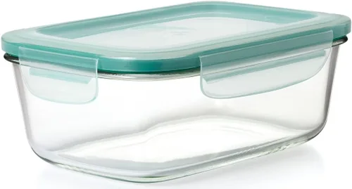 OXO Recipiente de vidrio rectangular para almacenamiento de alimentos, 8 tazas, transparente