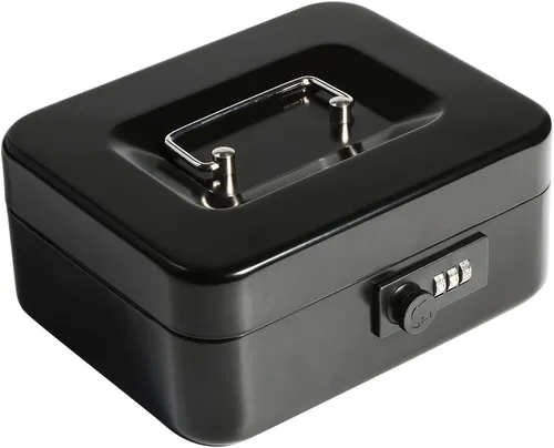 Decaller Caja de dinero con cerradura de combinación, caja de seguridad de metal pequeña con bandeja de dinero, 7 4/5 x 6 4/5 x 3 3/5 pulgadas,