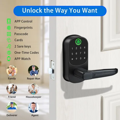 Miniatura 4 de Cerradura inteligente con asa, cerradura de puerta de entrada sin llave de huellas dactilares, control de aplicación, cerrojo de teclado con bloqueo