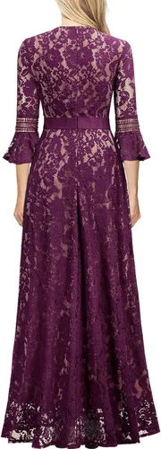 Miniatura 2 de MISSMAY - Vestido largo formal con mangas de campana, hecho totalmente en encaje, estilo vintage, para mujer