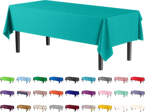 Miniatura 66 de Party Solids Paquete de 4 manteles de plástico color azul aguamarina, 54 x 108 pulgadas, mantel desechable para fiestas y pícnics