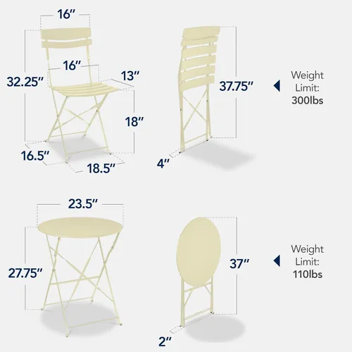 Miniatura 2 de Best Choice Products Juego de 3 piezas de bistró, diseño plegable que ahorra espacio, acero sólido, juego de muebles de patio al aire libre con 2