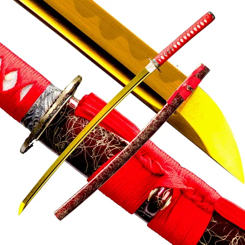 Miniatura 22 de Espada Katana Japonesa Samurai Hecha a Mano con Saya de Madera de Rayskin Dura, Puede Cortar Bambú