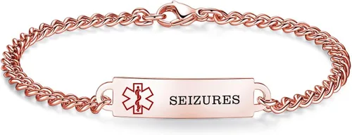 Miniatura 26 de Pulseras de identificación de alerta médica de 6.5 "-8.5" para mujeres, pulseras de emergencia médica de acero inoxidable, grabado gratuito