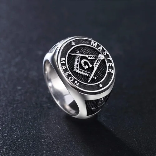 Miniatura 3 de EZSONA - Anillo de acero inoxidable para hombre, diseño de maestro masónico, chapado en oro plateado