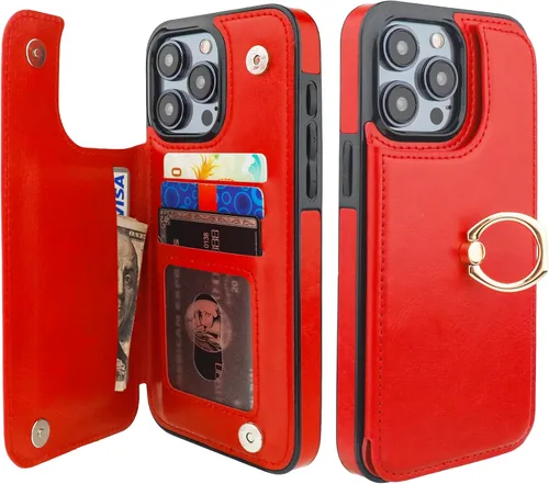 Miniatura 9 de ONETOP Funda tipo cartera para iPhone 15 Pro Max con soporte para tarjetas, anillo de rotación de 360°, función atril, bloqueo RFID, piel sintética