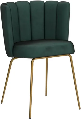 Miniatura 4 de Juego de 2 sillas de comedor de terciopelo, sillas decorativas modernas con respaldo de pétalos y patas de metal dorado, cómodas sillas laterales