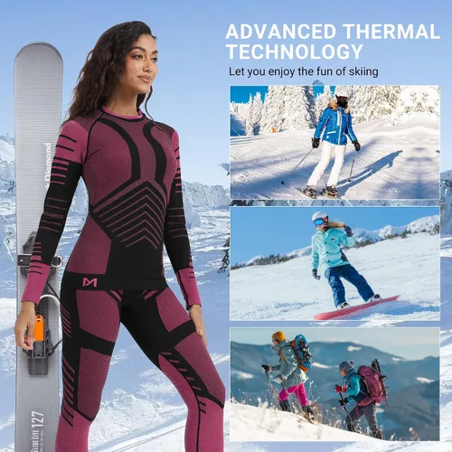Miniatura 5 de MEETWEE - Ropa interior térmica para mujer, conjunto de primera capa de compresión para invierno, pantalones largos forrados de forro polar