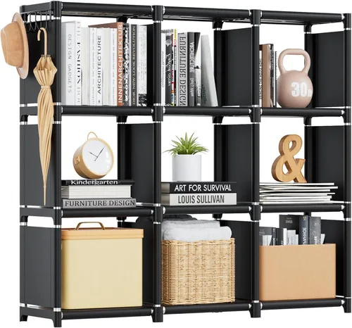 Mavivegue Estante para Libros, Organizador de Almacenamiento de 9 Cubos, Estantería de Bricolaje, Estantería de Cubos de Metal, Estantería Alta para