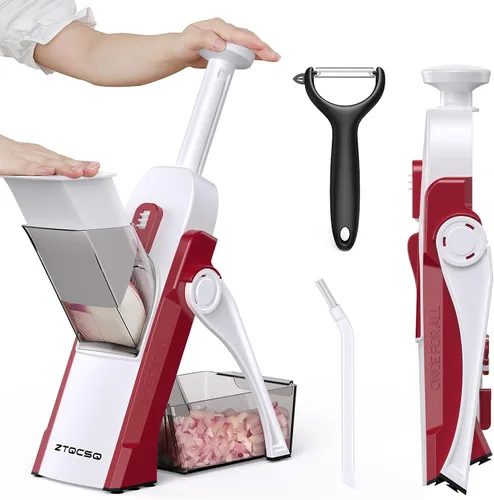Miniatura 16 de [5 en 1] Cortadora de mandolina para cocina y picadora de verduras segura y rebanadora de mandolina ajustable, no se puede quitar, la mandolina Azul
