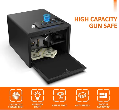 Miniatura 2 de Z ZLJUAN Cajas fuertes para pistolas de acceso rápido, dispositivo de seguridad con teclado biométrico y digital y llave, caja fuerte para pistola