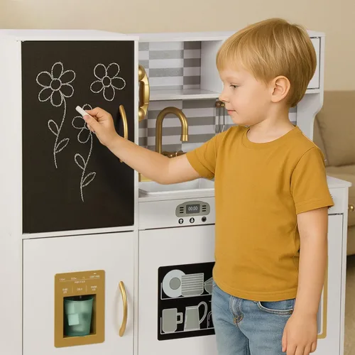 Miniatura 6 de Juego de cocina para niños de 3 a 8 años, cocina de juguete de madera para niños, juego de cocina de chef de simulación para niños pequeños, Blanco