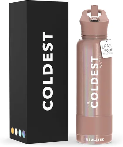 Miniatura 80 de Coldest - Botella para agua con tapa que incluye pajilla, térmica y metálica (acero inoxidable), para hombres y mujeres, color morado