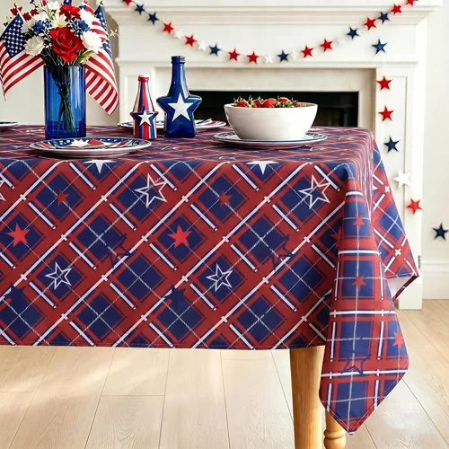 Miniatura 10 de DWCN Mantel patriótico cuadrado del 4 de julio, impermeable, resistente a las manchas, con patrón de estrellas, lavable para el Día de los Caídos