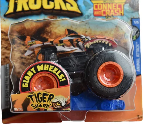Miniatura 2 de Hot Wheels Monster Trucks Tiger Shark 18/50 Coche de conexión y choque
