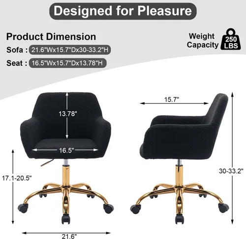 Miniatura 3 de Silla de escritorio de piel sintética para mujeres, niñas y adolescentes, silla de escritorio giratoria ajustable negra, silla de escritorio