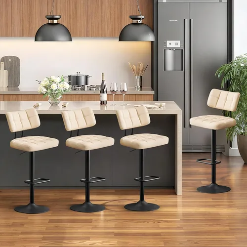 Miniatura 16 de Furniliving - Juego de 4 taburetes modernos de bar, taburetes de bar de piel sintética para isla de cocina, taburetes de bar giratorios tapizados