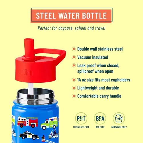 Miniatura 5 de Wildkin Paquete de maleta rodante con botella de agua reutilizable de acero de 14 onzas (héroes)