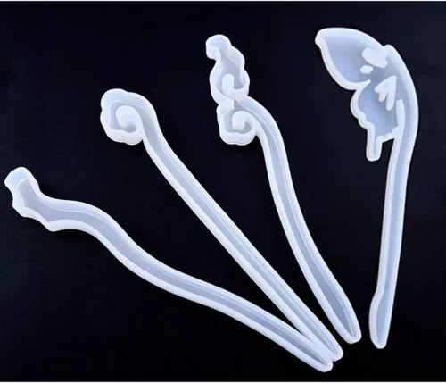 Miniatura 8 de EXCEART Juego de moldes de horquilla para hacer joyas de resina, moldes de silicona para bricolaje para el cabello, 5 moldes de resina epoxi