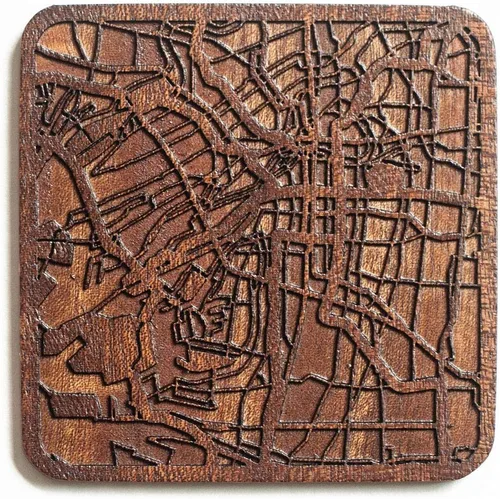 Miniatura 88 de Posavasos Amsterdam Map by O3 Design Studio, 1 pieza, posavasos de madera Sapele con mapa de la ciudad, hecho a mano, varias ciudades opcionales