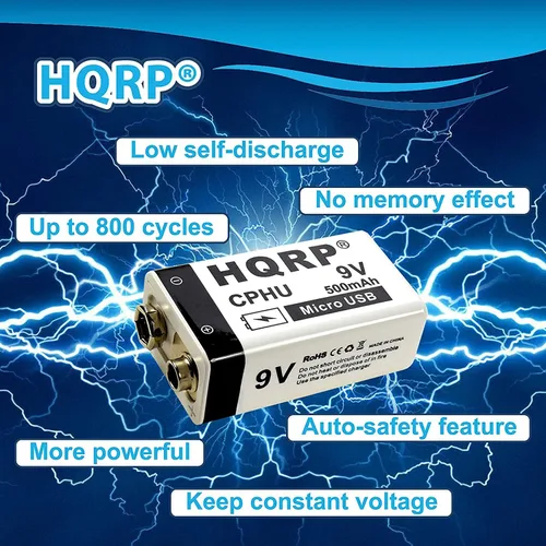 Miniatura 7 de HQRP 9V 400mAh LI-ION 9-Volt Paintball recargable/Radio Control Juguetes/Detector de Metales/Batería Industrial de Alta Capacidad
